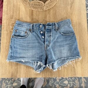 Levi's Light Blue Frayed Hem Jean Shorts Size 27 501 women’s